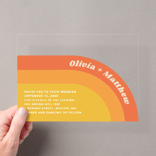 Invitations En Acrylique Mariage Rétro Groovy 70s Dégradé de Coucher de S