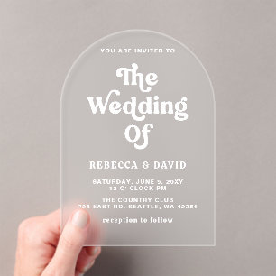 Invitations En Acrylique Mariage Rétro Groovy Années 70 Rose Vert Jaune Mig