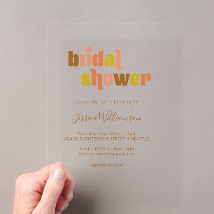 Invitations En Acrylique Mariage Rétro Groovy Terrien Transparent D'automne