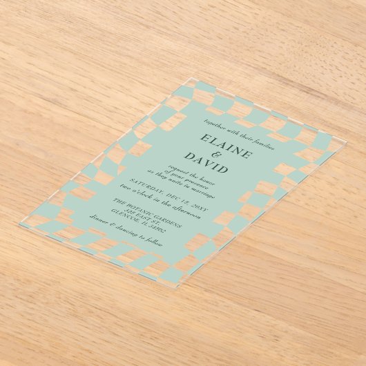 Invitations En Acrylique Mariage Retro Super Green Checkerboard (Poser)