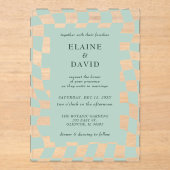 Invitations En Acrylique Mariage Retro Super Green Checkerboard (Recto)
