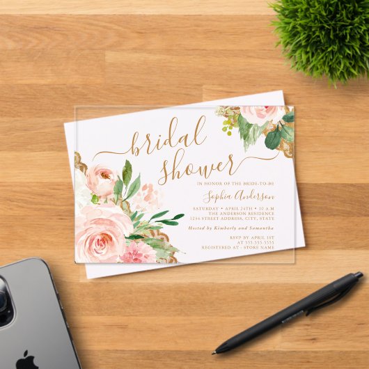 Invitations En Acrylique Mariage Robe de soirée Script dentelle dorée Fleur (Insitu (Carte d'invitation))