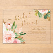 Invitations En Acrylique Mariage Robe de soirée Script dentelle dorée Fleur (Recto)