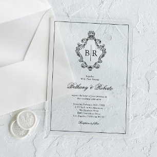 Invitations En Acrylique Mariage Rococo Vintage Monogramme