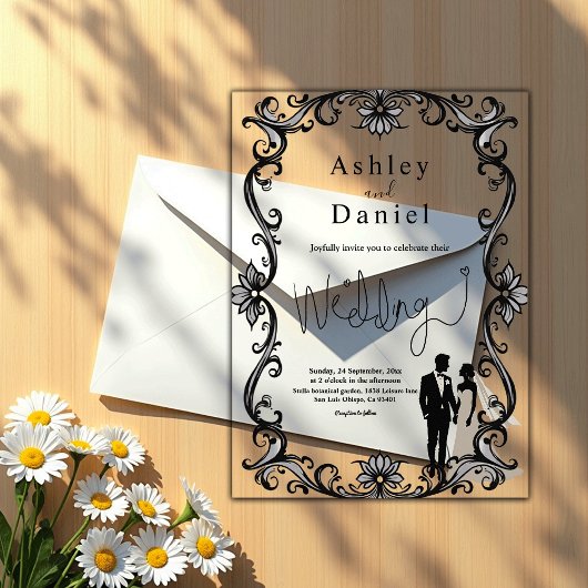 Invitations En Acrylique Mariage Romantique Couple Noir Et Blanc Élégant