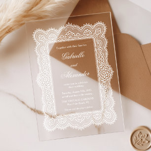 Invitations En Acrylique Mariage romantique en dentelle blanche vintage