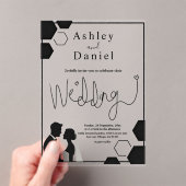 Invitations En Acrylique Mariage romantique moderne noir et blanc (In situ (ordinateur de poche))