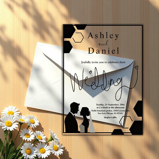 Invitations En Acrylique Mariage romantique moderne noir et blanc