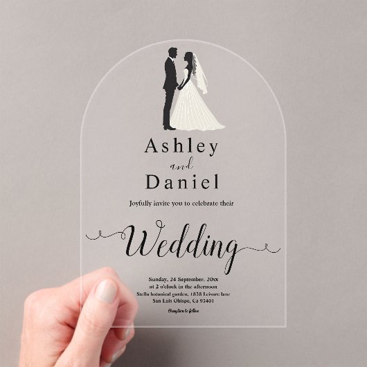 Invitations En Acrylique Mariage romantique noir et blanc (In situ (ordinateur de poche))