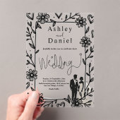 Invitations En Acrylique Mariage romantique Whimsical noir et blanc (In situ (ordinateur de poche))