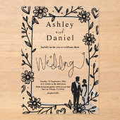 Invitations En Acrylique Mariage romantique Whimsical noir et blanc (Recto)