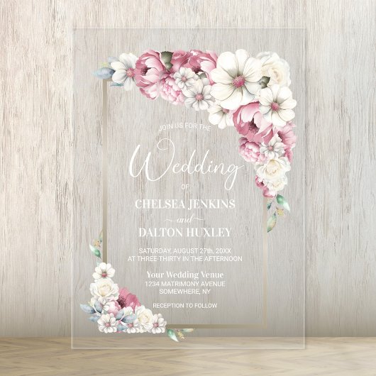 Invitations En Acrylique Mariage rose