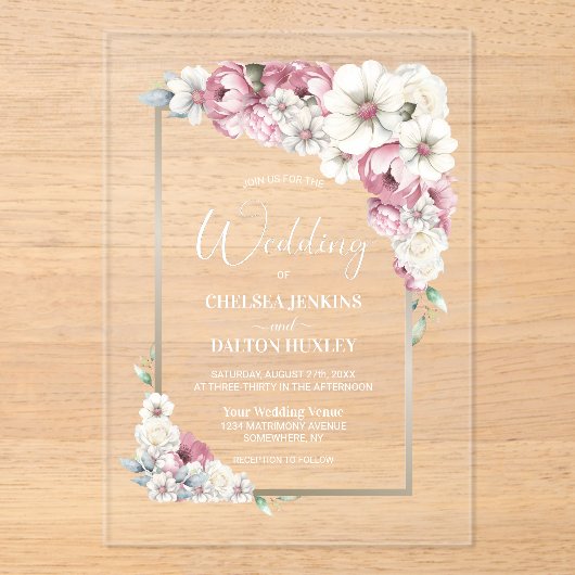 Invitations En Acrylique Mariage rose (Recto)