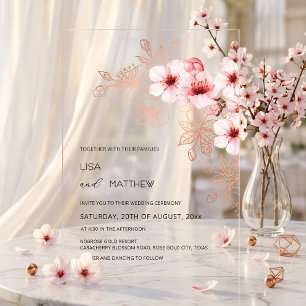 Invitations En Acrylique Mariage Rose Blanc Cerisier Fleurissant