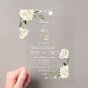 Invitations En Acrylique Mariage rose blanche en acrylique vert