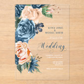 Invitations En Acrylique Mariage rose bleu/pêche transparent ID584 (Recto)