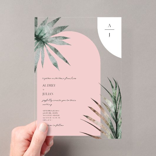 Invitations En Acrylique Mariage Rose Clair Monogramme Arches (In situ (ordinateur de poche))