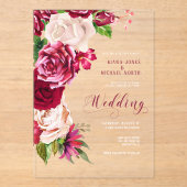 Invitations En Acrylique Mariage rose de Bourgogne/Crème ID584 (Recto)