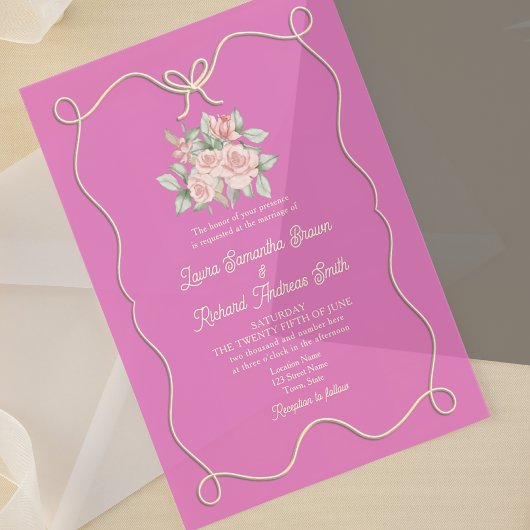 Invitations En Acrylique Mariage rose de la poche