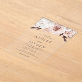 Invitations En Acrylique Mariage Rose et Fleurs blanches (Poser)