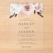 Invitations En Acrylique Mariage Rose et Fleurs blanches (Recto)