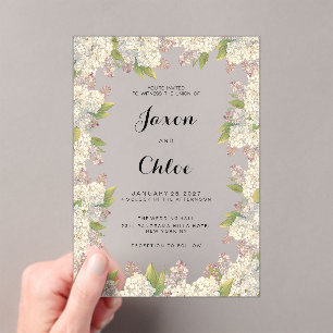 Invitations En Acrylique Mariage rose ivoire élégant fleuri vintage