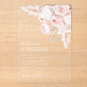 Invitations En Acrylique Mariage rose moderne poussiéreux à fleurs (Recto)