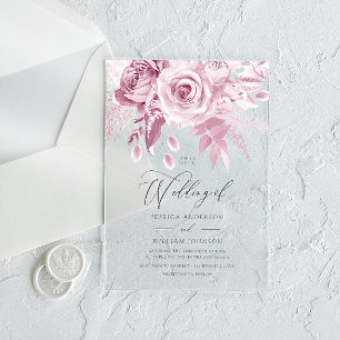 Invitations En Acrylique Mariage Rose Pâle de Luxe