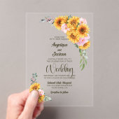 Invitations En Acrylique Mariage rose rose tournesol rustique (In situ (ordinateur de poche))