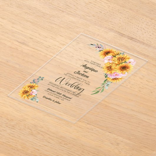 Invitations En Acrylique Mariage rose rose tournesol rustique (Poser)
