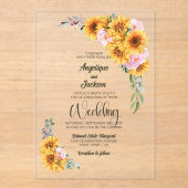Invitations En Acrylique Mariage rose rose tournesol rustique (Recto)