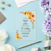 Invitations En Acrylique Mariage rose rose tournesol rustique (Insitu (Mariage))