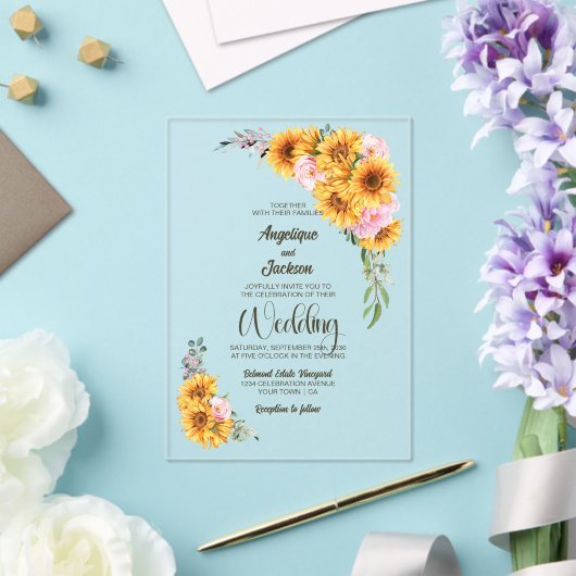 Invitations En Acrylique Mariage rose rose tournesol rustique (Insitu (Mariage))