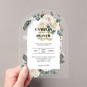 Invitations En Acrylique Mariage Roses Blanches Invite Boho Rustique Modern (In situ (ordinateur de poche))