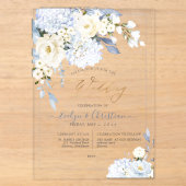 Invitations En Acrylique Mariage Roses Crème Hydrangea Bleue H2 (Recto)