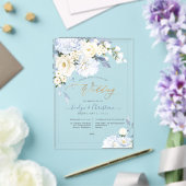Invitations En Acrylique Mariage Roses Crème Hydrangea Bleue H2 (Insitu (Mariage))