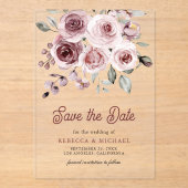 Invitations En Acrylique Mariage Roses Roses Roses Roses Dusty Enregistrer  (Recto)