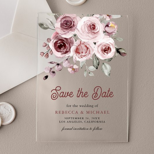 Invitations En Acrylique Mariage Roses Roses Roses Roses Dusty Enregistrer