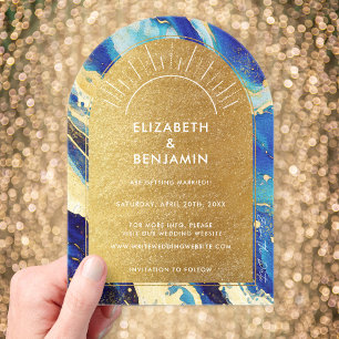 Invitations En Acrylique Mariage Royal Bleu Or Archée Acrylique Épargnez la