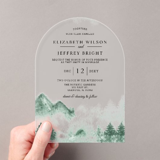 Invitations En Acrylique Mariage Rustic Pine Mountains (In situ (ordinateur de poche))