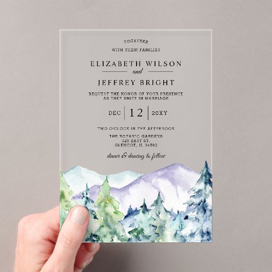 Invitations En Acrylique Mariage Rustic Pine Mountains (In situ (ordinateur de poche))