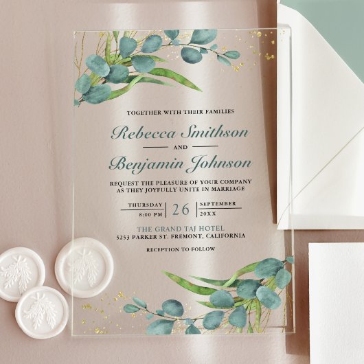 Invitations En Acrylique Mariage rustique au eucalyptus