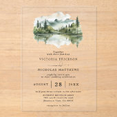 Invitations En Acrylique Mariage Rustique au Lac en Forêt de Montagne avec (Recto)