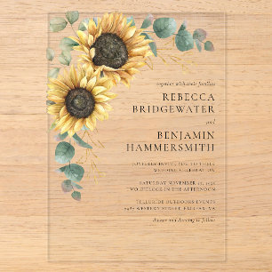 Invitations En Acrylique Mariage rustique aux tournesols et eucalyptus