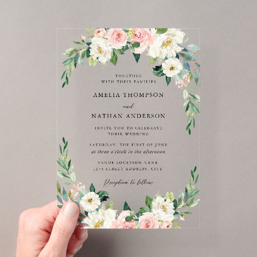 Invitations En Acrylique Mariage rustique avec arche florale rose (In situ (ordinateur de poche))