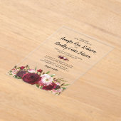 Invitations En Acrylique Mariage Rustique Blush Bourgogne Fleurs (Poser)