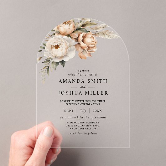 Invitations En Acrylique Mariage Rustique Boho avec Fleurs Séchées et Herbe (In situ (ordinateur de poche))