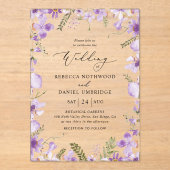Invitations En Acrylique Mariage Rustique chic violet Fleurs (Recto)