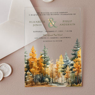 Invitations En Acrylique Mariage Rustique d'Automne aux Pins