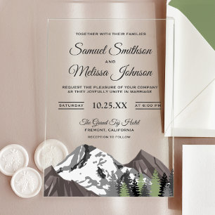 Invitations En Acrylique Mariage Rustique en Forêt de Montagne